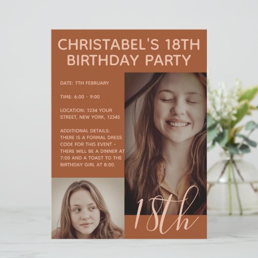 Boho Summer Brown Terracotta Trendy Birthday Party Kaart (Staand voorkant)