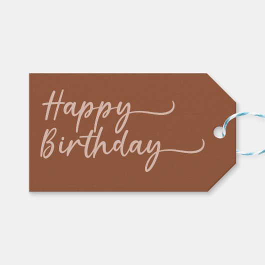 Boho Summer Brown Terracotta Trendy Happy Birthday Cadeaulabel (Voorkant (Horizontaal))