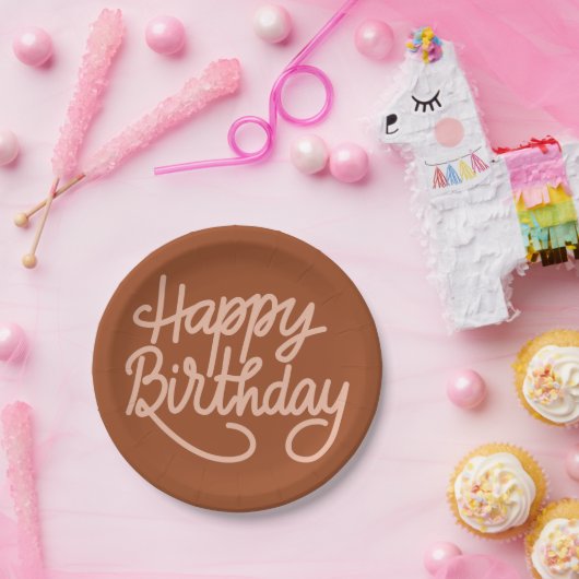 Boho Summer Brown Terracotta Trendy Happy Birthday Papieren Bordje (Feest)