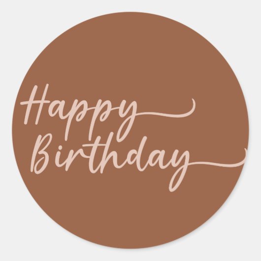 Boho Summer Brown Terracotta Trendy Happy Birthday Ronde Sticker (Voorkant)