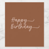 Boho Summer Brown Terracotta Trendy Happy Birthday Wijn Etiket (Enkel label)