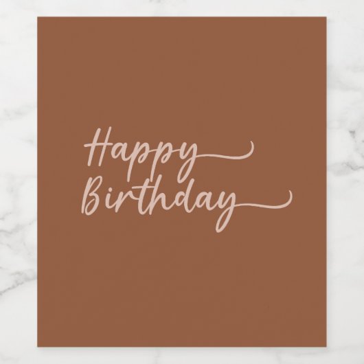 Boho Summer Brown Terracotta Trendy Happy Birthday Wijn Etiket (Enkel label)