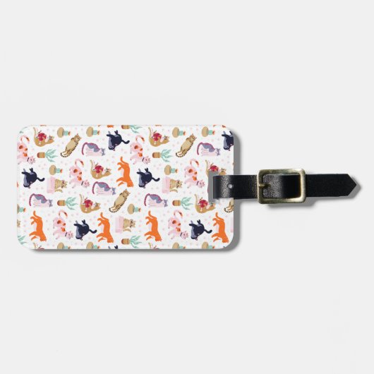 Boho Summer Cute Cats Green Cactus Bagagelabel (Voorkant horizontaal)