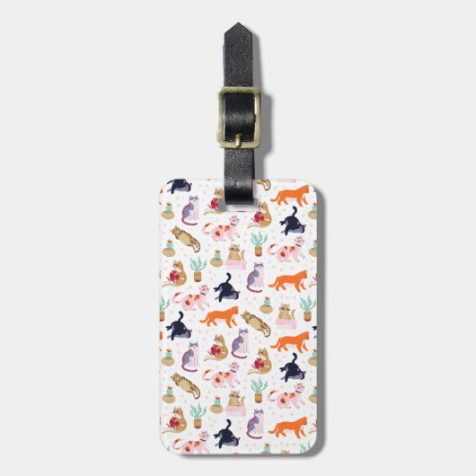 Boho Summer Cute Cats Green Cactus Bagagelabel (Voorkant verticaal)