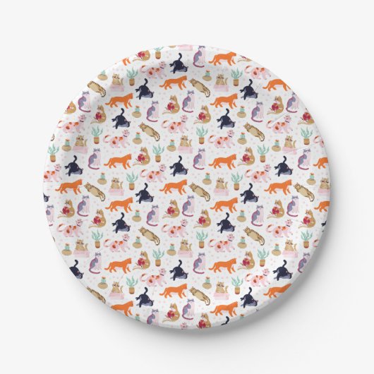 Boho Summer Cute Cats Green Cactus Papieren Bordje (Voorkant)