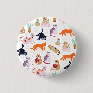 Boho Summer Cute Cats Green Cactus Ronde Button 3,2 Cm