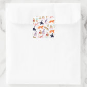 Boho Summer Cute Cats Green Cactus Vierkante Sticker (Tas)