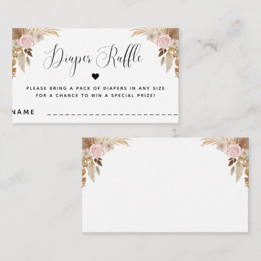 Boho Summer Dried Floral Baby shower Diaper Raffle Informatiekaartje (Voorkant / Achterkant)