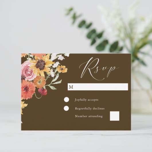 Boho Summer Floral Modern Wedding RSVP Kaartje (Staand voorkant)