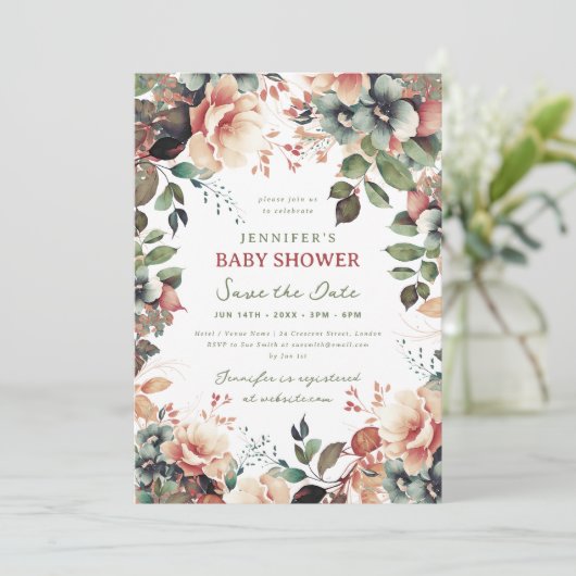 Boho Summer Garden Floral Baby shower Save Date Kaart (Staand voorkant)
