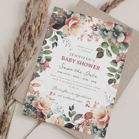Boho Summer Garden Floral Baby shower Save Date Kaart