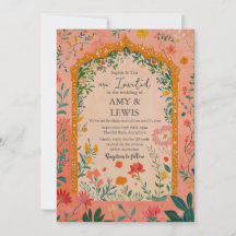 Boho Summer Pink Floral Wedding Invitation