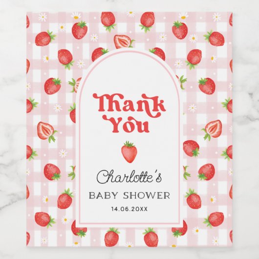 Boho Summer Strawberry Baby shower Favorieten Wijn Etiket (Enkel label)