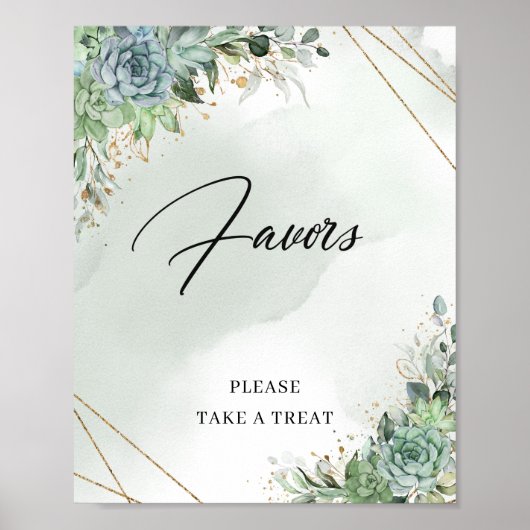 Boho Summer succulents eucalyptus gold Favors sign Poster (Voorkant)