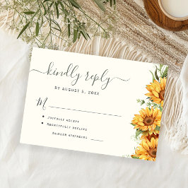 Boho summer sunflower garden black white wedding RSVP kaartje