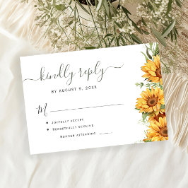 Boho summer sunflower garden black white wedding RSVP kaartje