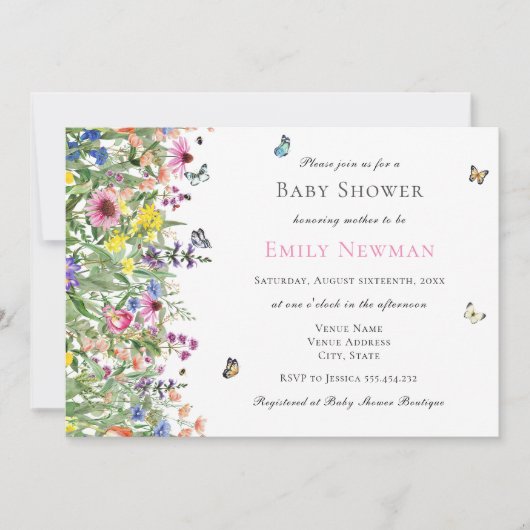 Boho Summer Wildflower Baby shower Uitnodiging (Voorkant)