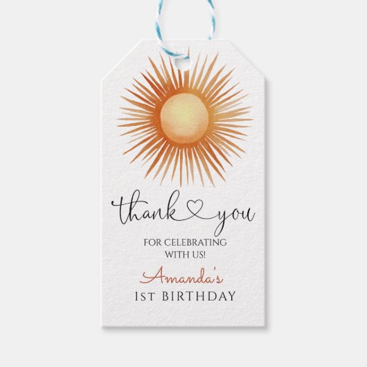 Boho Sun 1st Birthday Party Cadeaulabel (Voorkant)