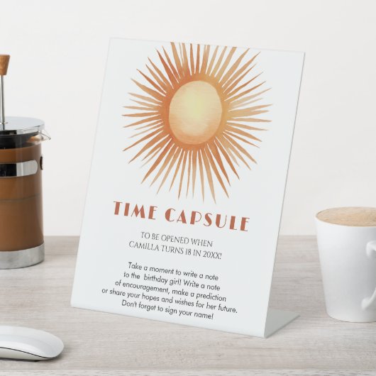 Boho Sun 1st Birthday Time Capsule Reclamebord Met Voetstuk (Insitu)
