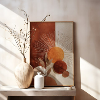 Boho Sun Abstract Terracotta Minimalistische Botan Canvas Afdruk