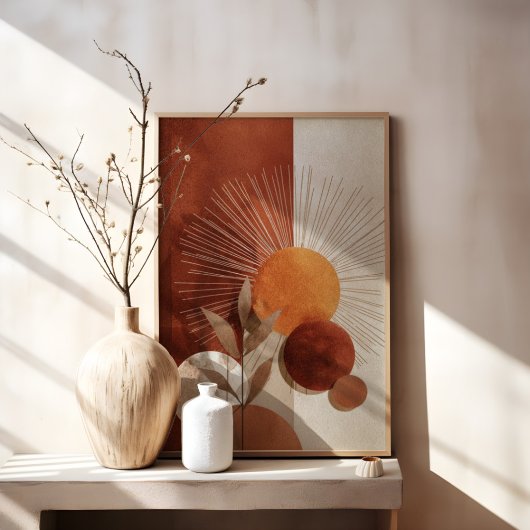 Boho Sun Abstract Terracotta Minimalistische Botan Canvas Afdruk