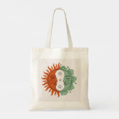 Boho Sun and Moon Face Terracotta Sage Green Art Tote Bag (Achterkant)