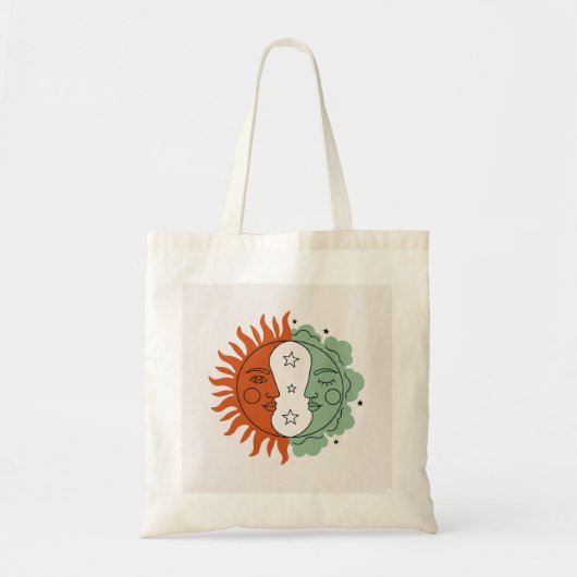 Boho Sun and Moon Face Terracotta Sage Green Art Tote Bag (Voorkant)