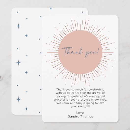 Boho Sun Baby Shower Bedankkaart Kaart (Voorkant / Achterkant)