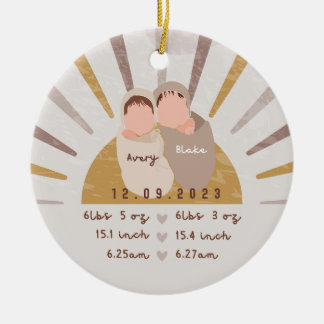 Boho Sun Baby Twins Geboortestatistieken Keep Sake Keramisch Ornament