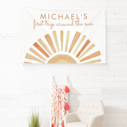 Boho Sun Birthday, Sunshine 1st Birthday Backdrop Spandoek (Insitu)