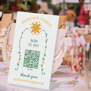 BOHO SUN Bloemen Wijnstokken SCAN OM TE BETALEN QR Reclamebord Met Voetstuk
