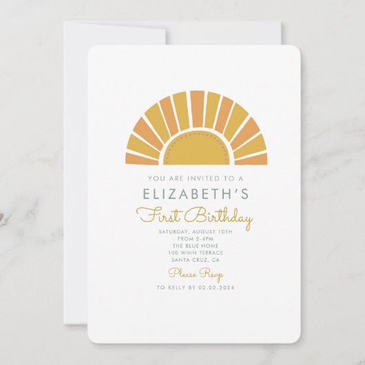 Boho Sun Colorful Baby 1st Birthday Kaart (Voorkant)