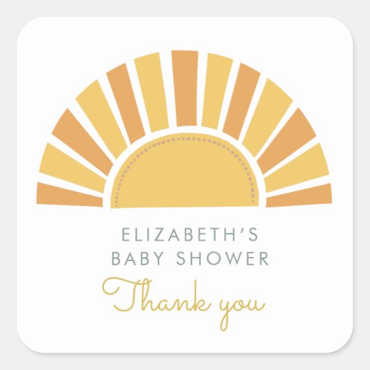 Boho Sun Colorful Baby shower Vierkante Sticker (Voorkant)