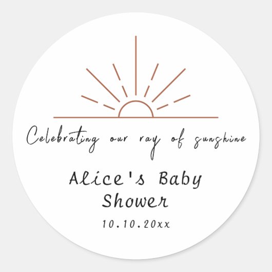 Boho Sun Dank Je Wel Baby Shower Jubileum Ronde Sticker (Voorkant)