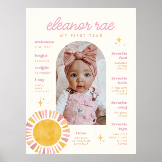 Boho Sun eerste verjaardag mijlpaal teken Poster (Voorkant)