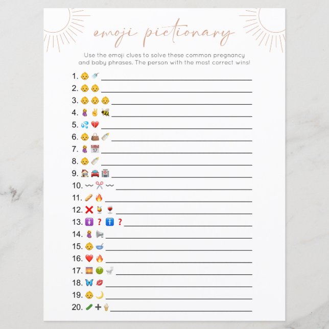 Boho Sun Emoji Baby shower spel (Voorkant)