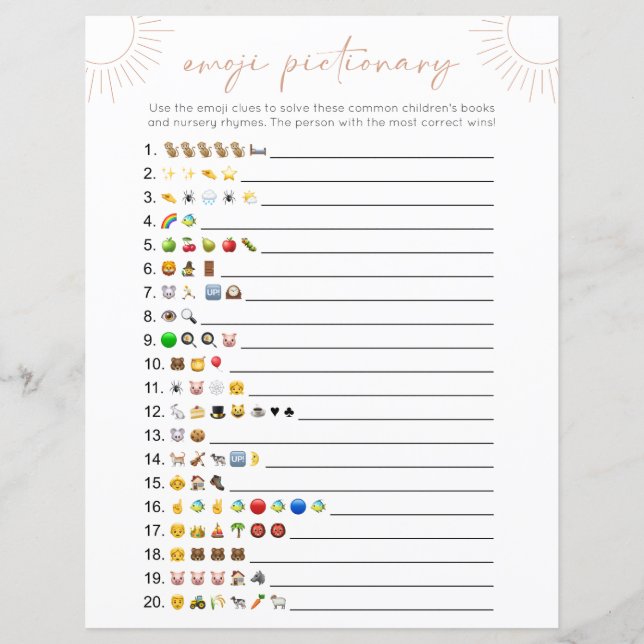 Boho Sun Emoji Boeken Baby shower spel (Voorkant)