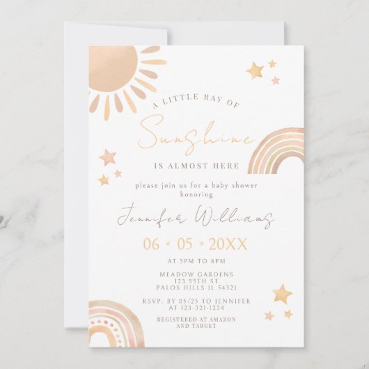 Boho Sun en Rainbow Sunshine Baby shower Kaart (Voorkant)