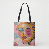 Boho Sun Face Abstract Art Tote Bag (Voorkant)