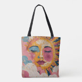 Boho Sun Face Abstract Art Tote Bag (Achterkant)