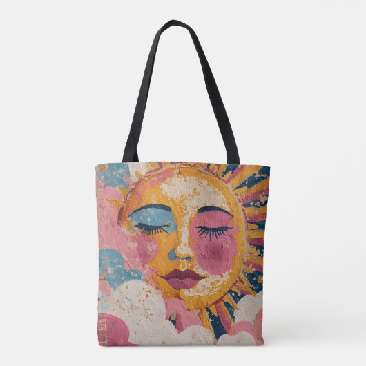 Boho Sun Face Abstract Art Tote Bag (Achterkant)