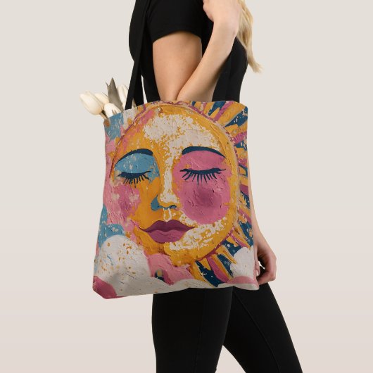 Boho Sun Face Abstract Art Tote Bag (Dichtbij)