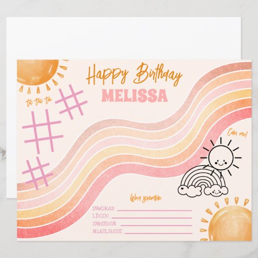 Boho Sun Girls Coloring Activity Page (Voorkant / Achterkant)