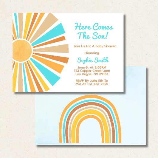 Boho Sun, Here Comes The Son, Blue Orange Rainbow Kaart