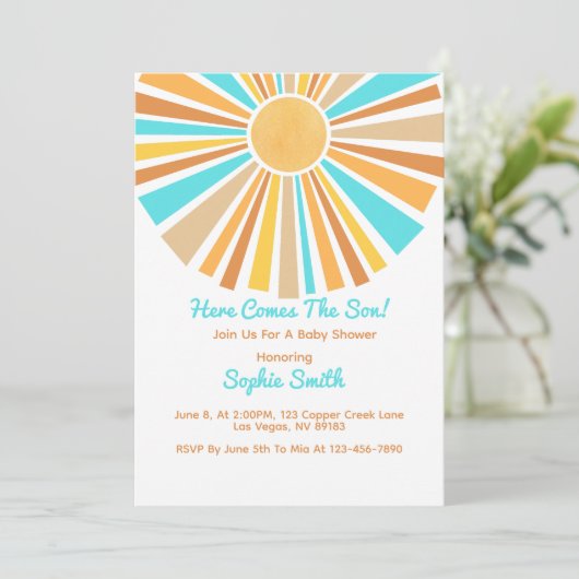 Boho Sun, hier komt de zoon, Retro Rainbow Kaart (Staand voorkant)