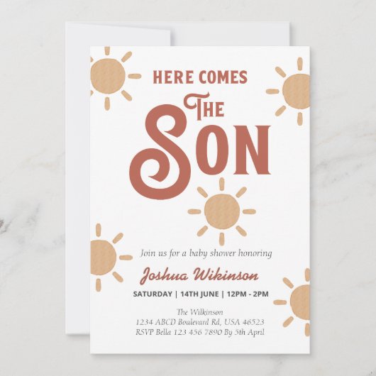 Boho Sun hier komt het Son baby shower Kaart (Voorkant)