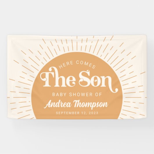 Boho Sun Hier komt het Son Baby shower Spandoek (Horizontaal)