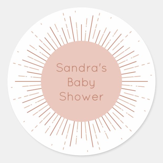 Boho Sun Modern Baby shower Ronde Sticker (Voorkant)