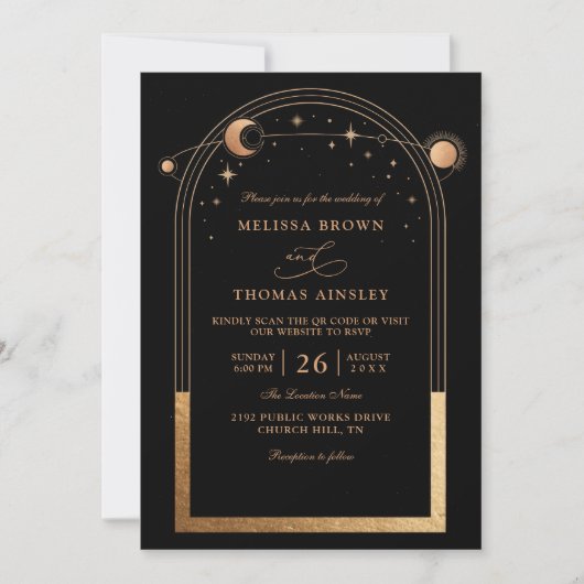 Boho Sun Moon Astronomy Budget QR Code Wedding Kaart (Voorkant)