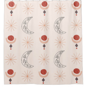 Boho Sun moon decoratieve lijnkunst abstracte vorm Douchegordijn